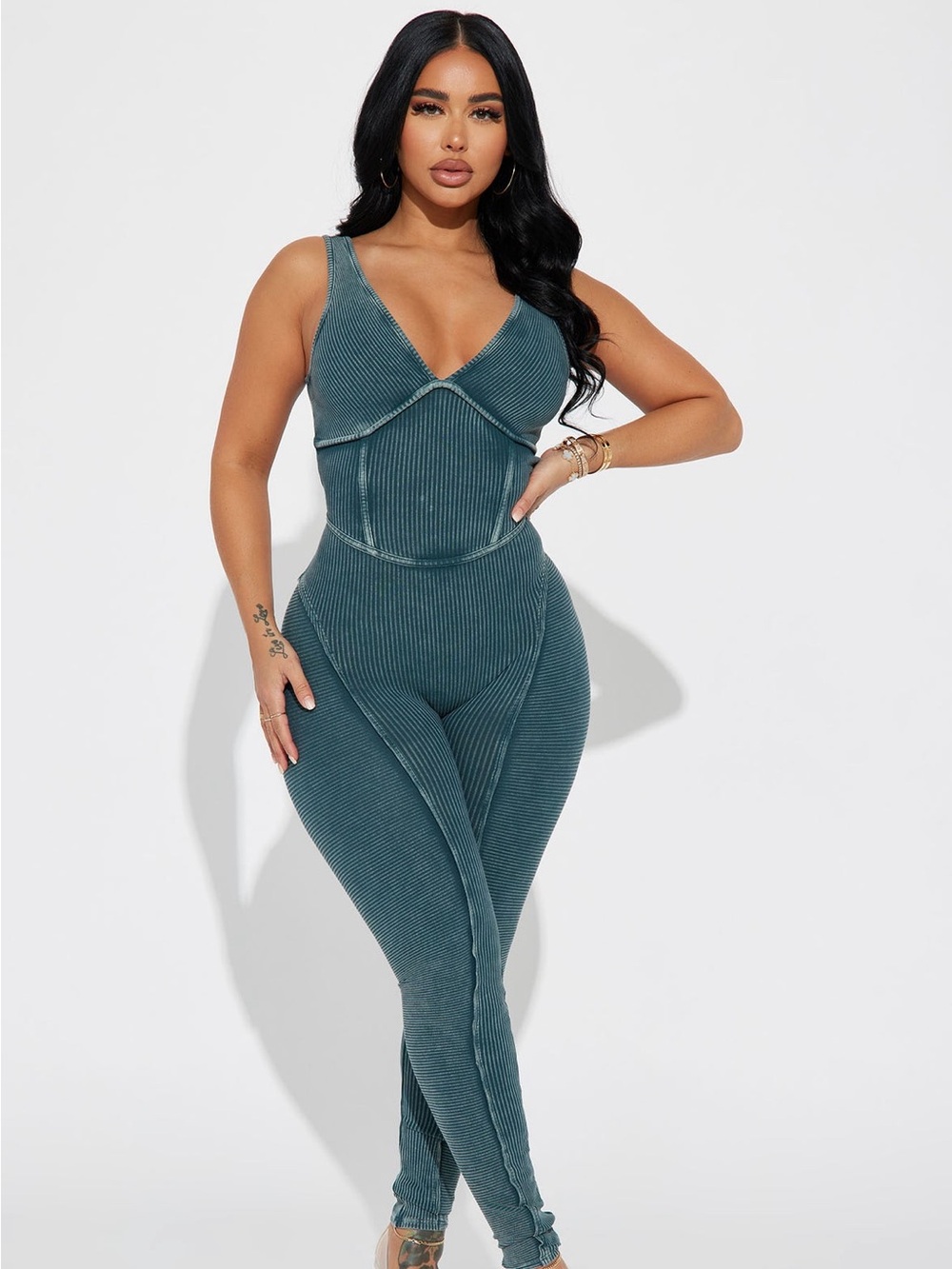 Sleeveless Ribbed Teal Jumpsuit
